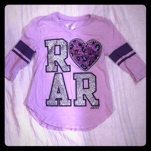 Justice Purple Glitter Shirt 3/4 Length Size 5